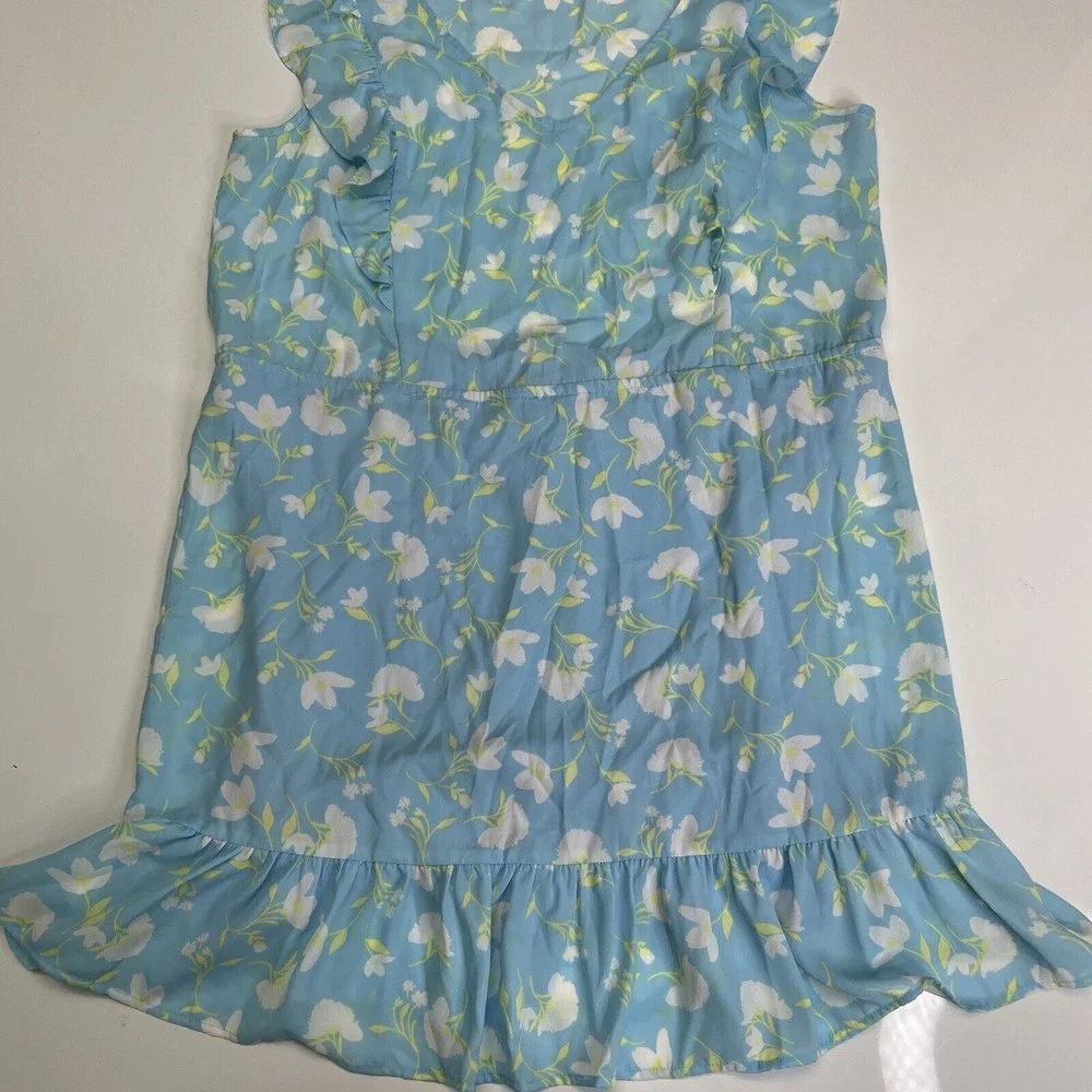 Collective Concepts Ruffled Floral Mini Dress Light Blue Size Large NEW w/o Tags - Picture 4 of 10